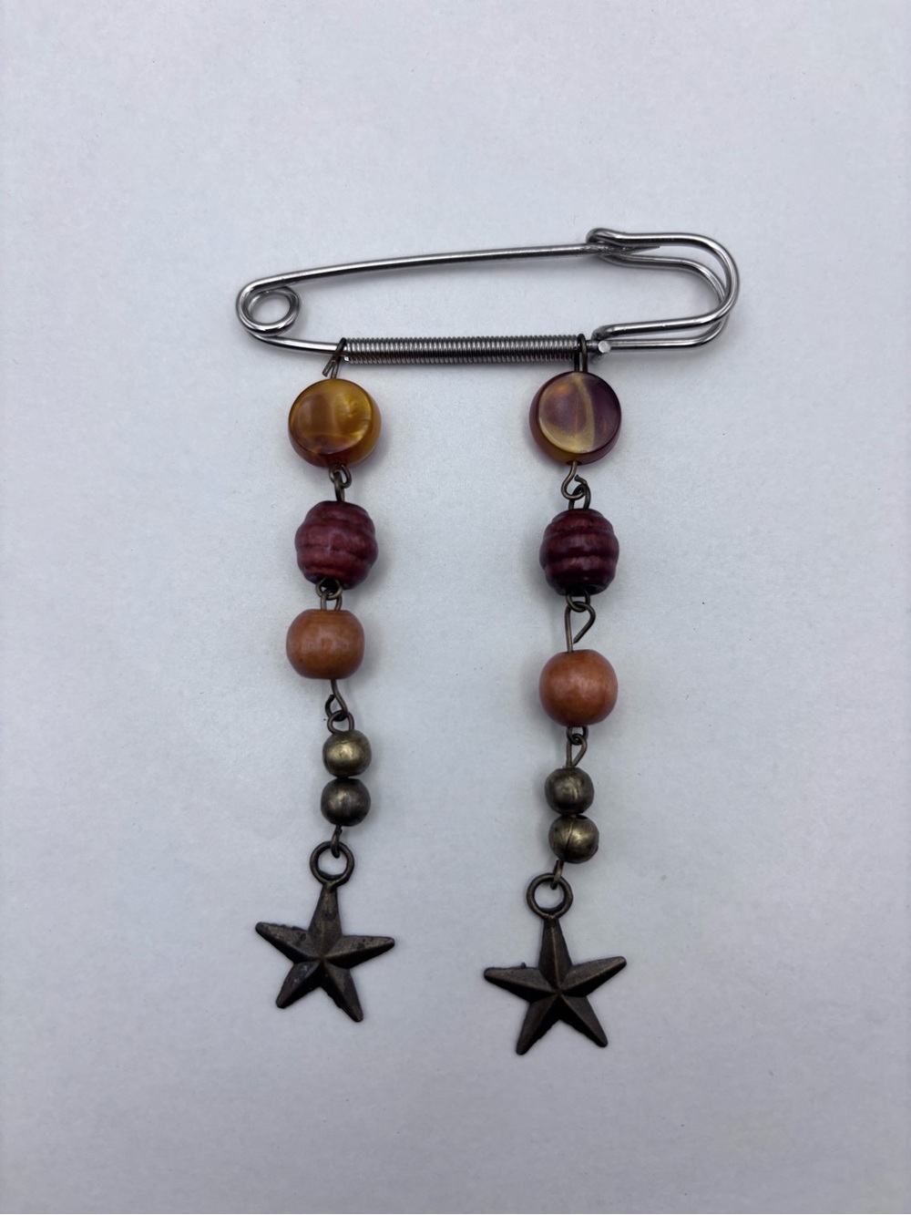 Vintage Boho Safety Pin Star Dangle Brooch
